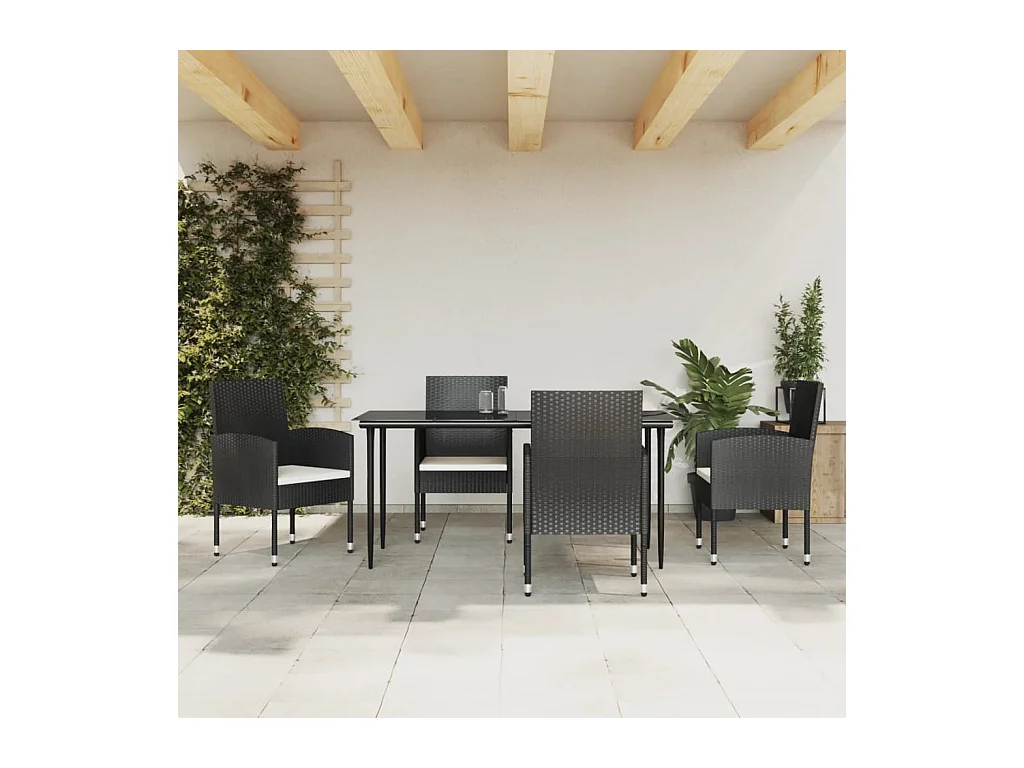 Lazzaro  Ensemble à manger de jardin 5 pcs noir résine tressée et acier