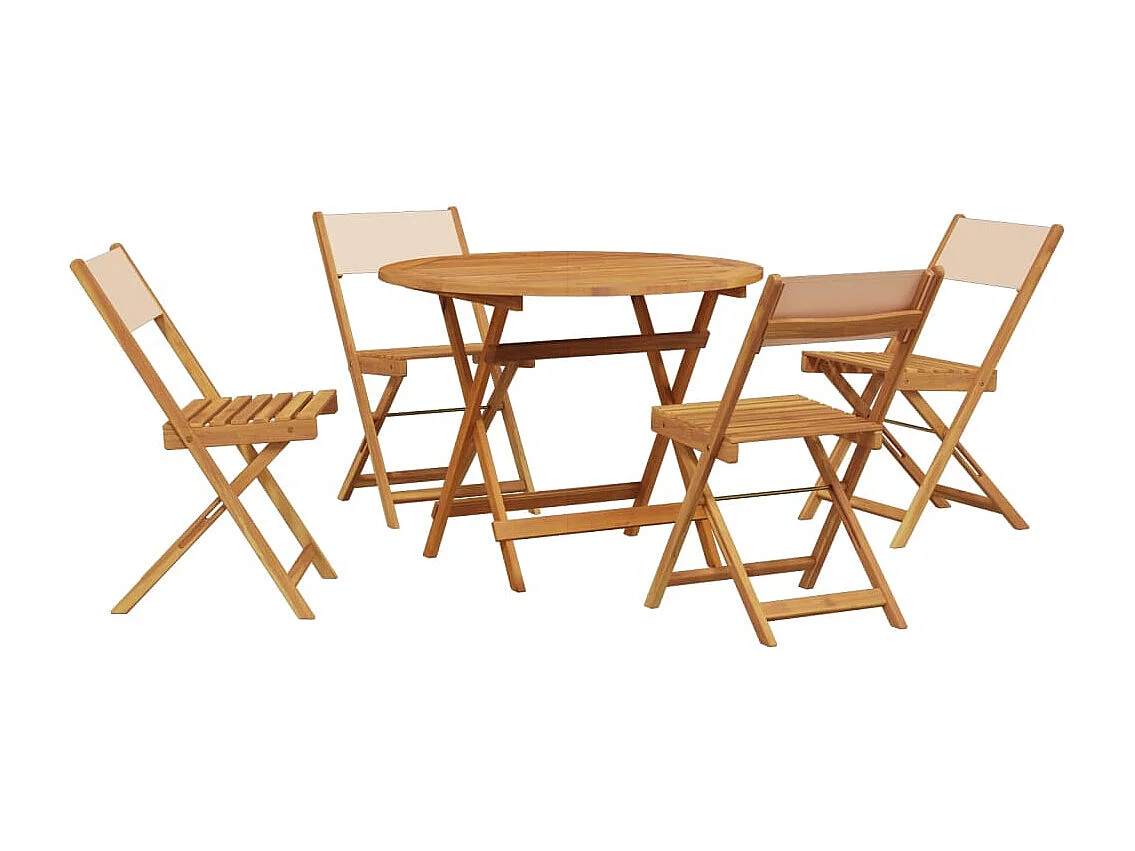 Bay Minette  Ensemble à manger de jardin 5 pcs beige tissu et bois massif