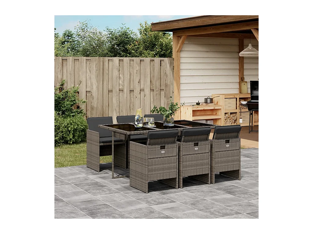 Jesse  7-delige Tuinset met kussens poly rattan grijs