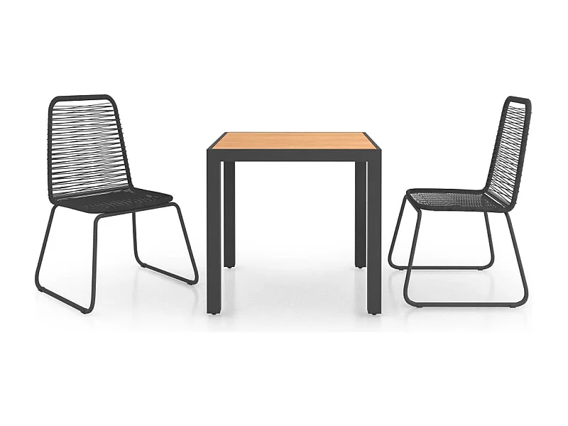 Parma  Ensemble à manger de jardin 3pcs PVC résine tressée noir marron