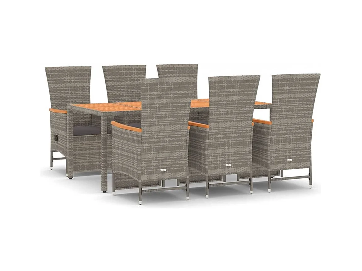 Valentin  Ensemble à manger de jardin et coussins 7 pcs gris rotin