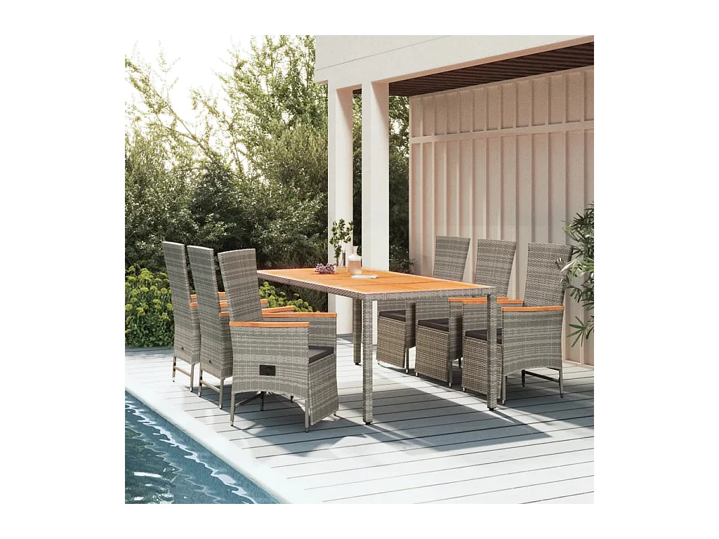 Valentin  Ensemble à manger de jardin et coussins 7 pcs gris rotin