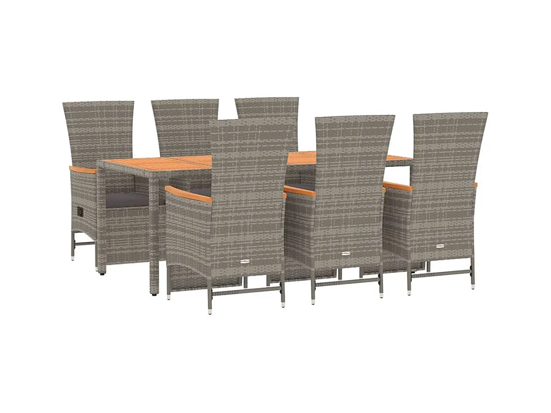 Valentin  Ensemble à manger de jardin et coussins 7 pcs gris rotin