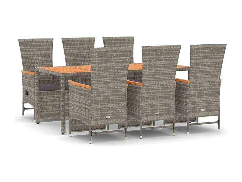 Valentin  7-delige Tuinset met kussens poly rattan grijs