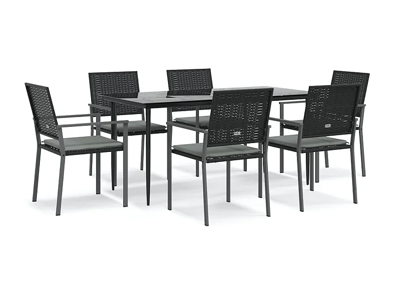 Croughevoe  Ensemble à manger de jardin 7 pcs coussins résine tressée acier