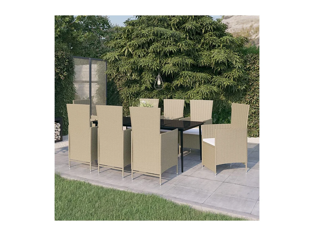 Florissant  Ensemble à manger de jardin avec coussins 9 pcs Beige