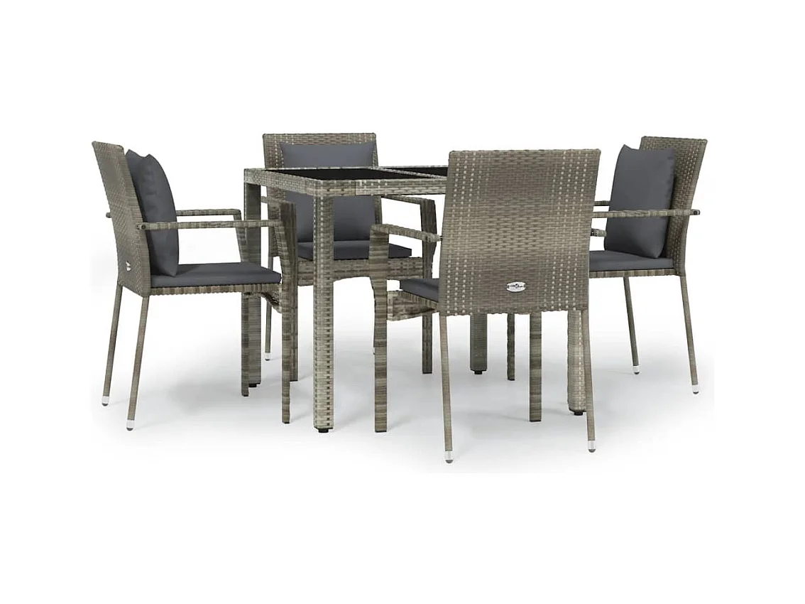 Pyhäntä  Ensemble à manger de jardin 5 pcs coussins gris résine tressée