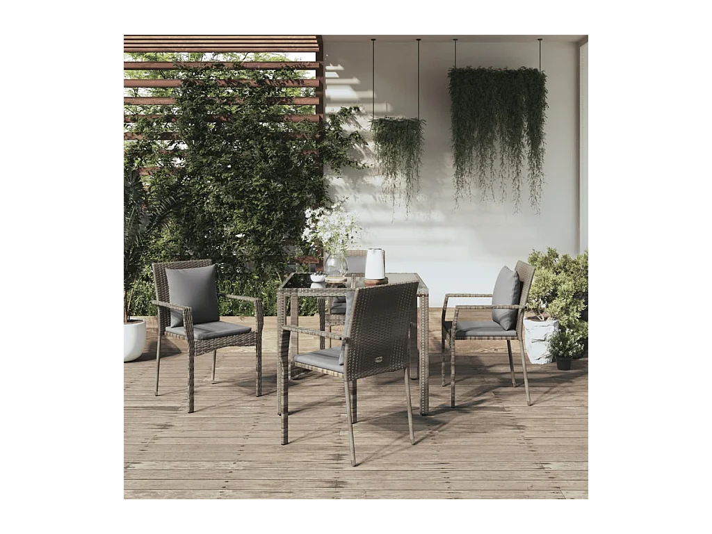 Pyhäntä  Ensemble à manger de jardin 5 pcs coussins gris résine tressée