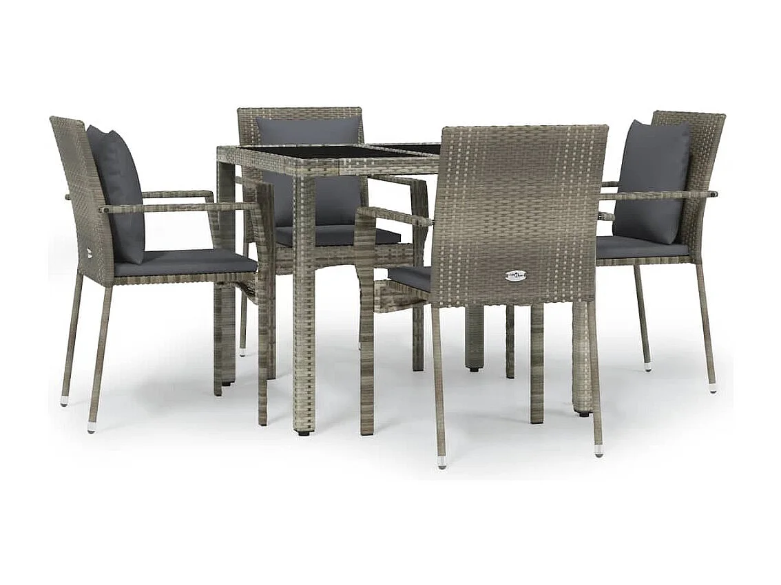 Pyhäntä  Ensemble à manger de jardin 5 pcs coussins gris résine tressée