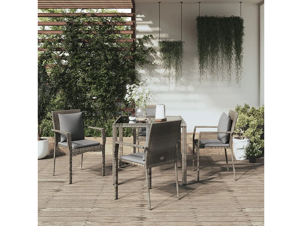 Pyhäntä  Ensemble à manger de jardin 5 pcs coussins gris résine tressée