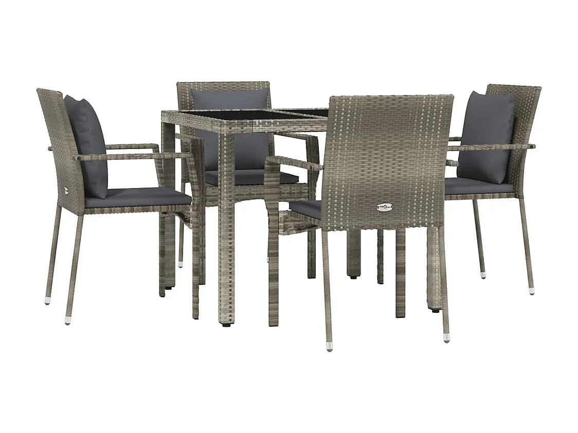 Pyhäntä  Ensemble à manger de jardin 5 pcs coussins gris résine tressée