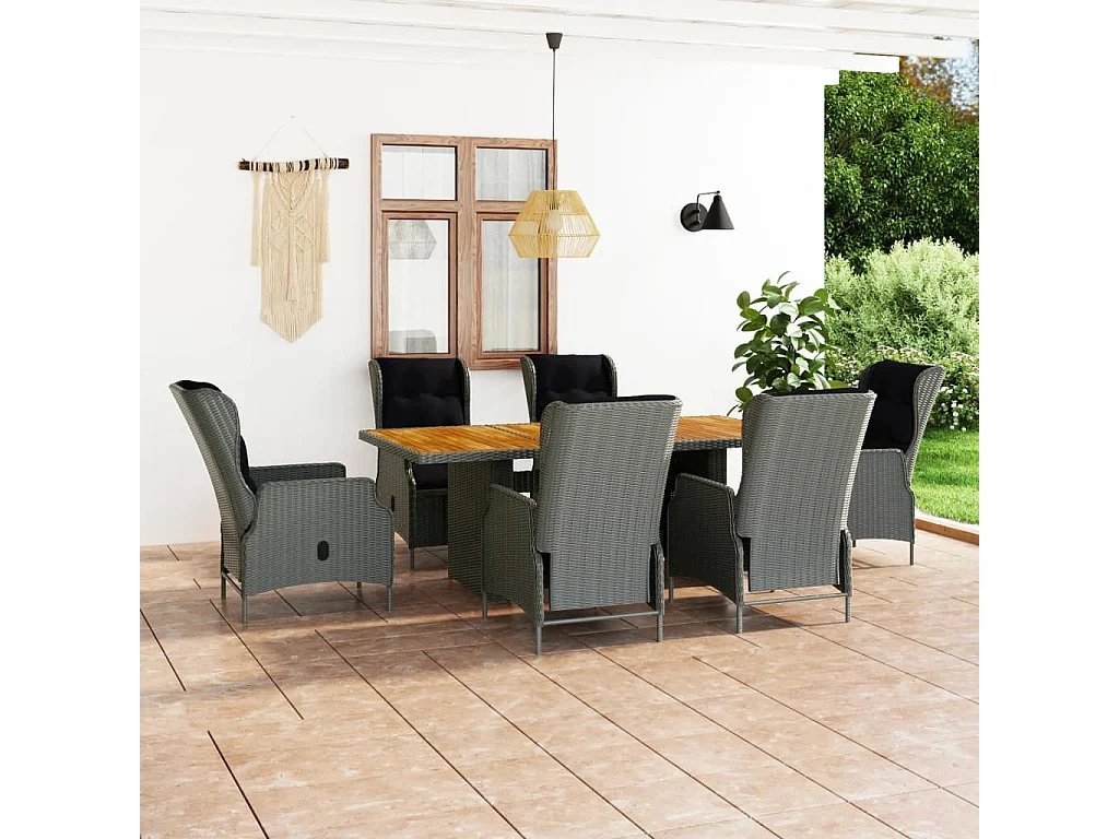 Saint-Denis  Ensemble à manger d'extérieur et coussins 7 pcs résine tressée