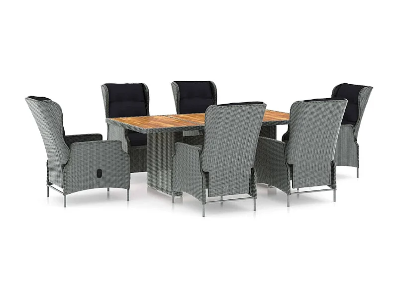 Saint-Denis  Ensemble à manger d'extérieur et coussins 7 pcs résine tressée