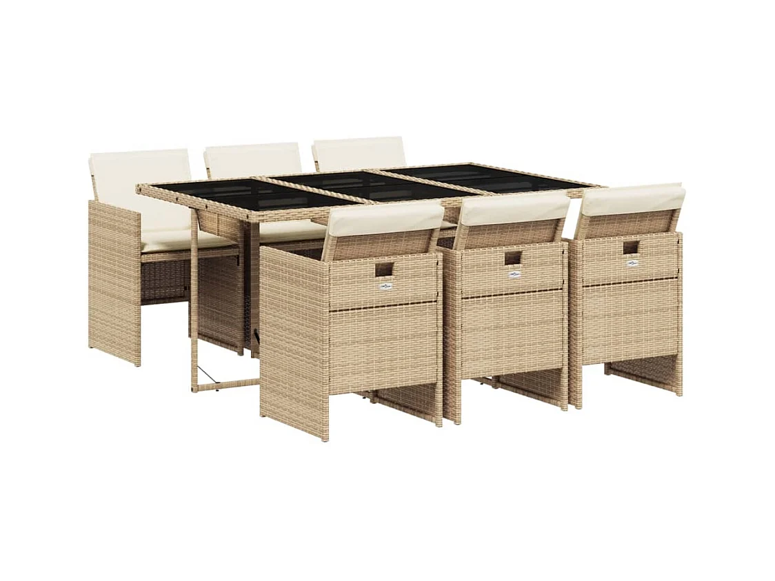 Ljungby  Ensemble à manger de jardin et coussins 7 pcs beige poly rotin