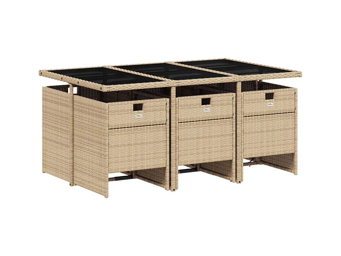 Ljungby  Ensemble à manger de jardin et coussins 7 pcs beige poly rotin