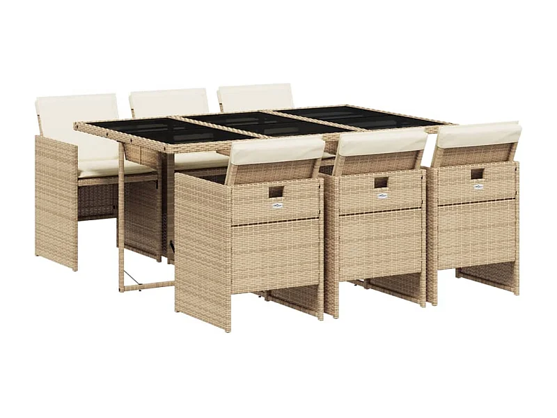 Ljungby  Ensemble à manger de jardin et coussins 7 pcs beige poly rotin