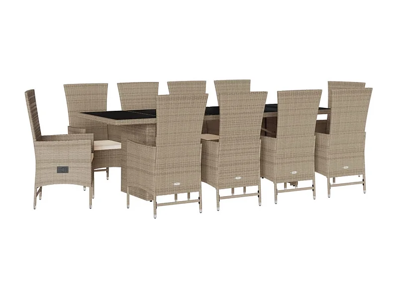 Greenlawn  Ensemble à manger de jardin et coussins 11 pcs beige poly rotin