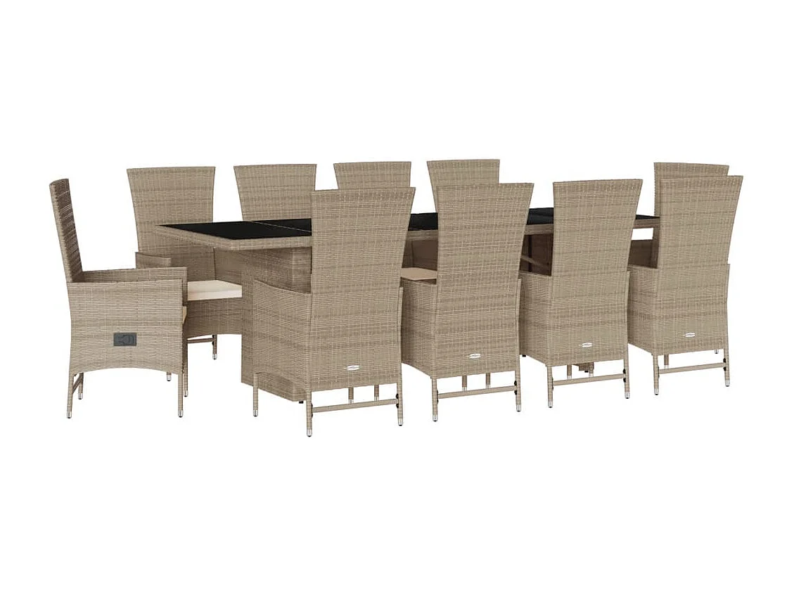 Greenlawn  Ensemble à manger de jardin et coussins 11 pcs beige poly rotin
