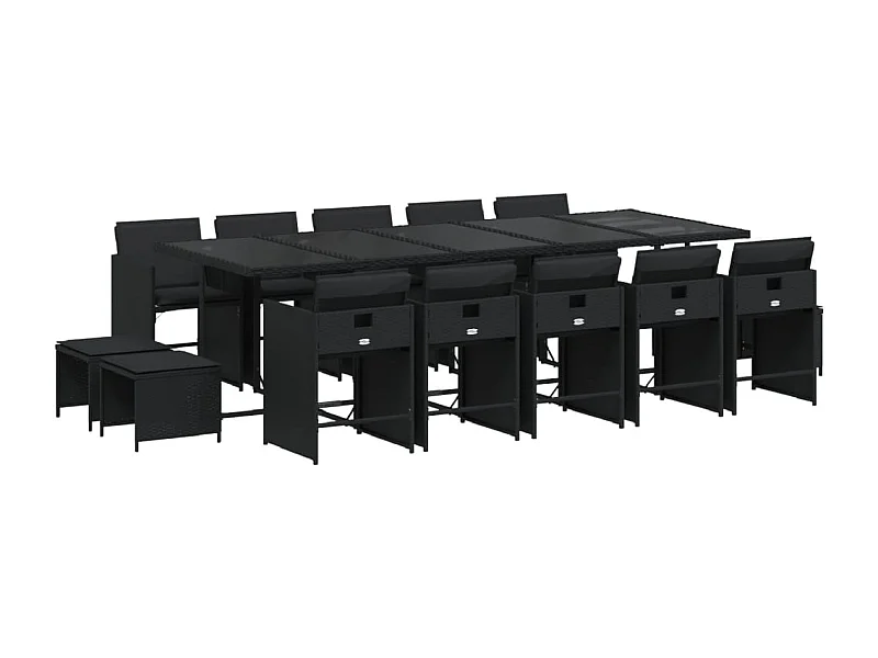 Zenn  Set comedor de jardín con cojines 15 pzas ratán sintético negro