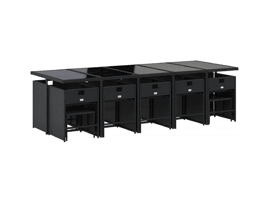 Zenn  Ensemble à manger de jardin 15 pcs coussins noir résine tressée