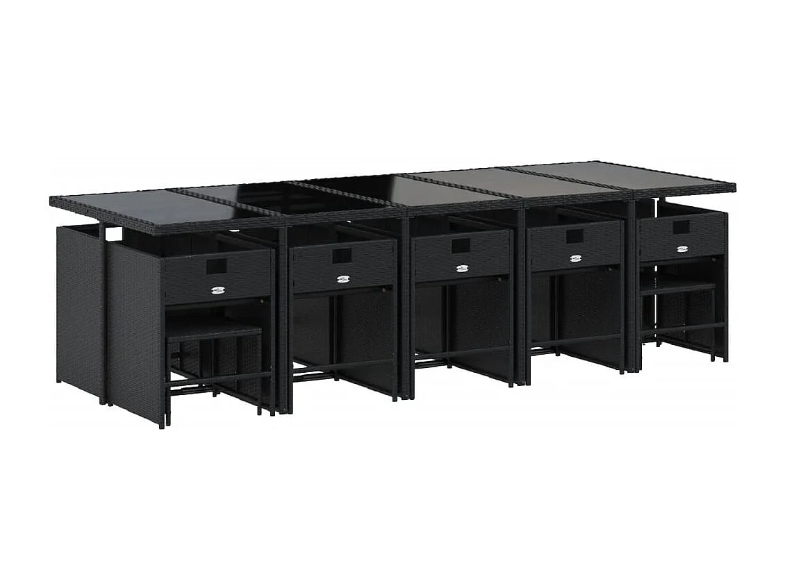 Zenn  Ensemble à manger de jardin 15 pcs coussins noir résine tressée