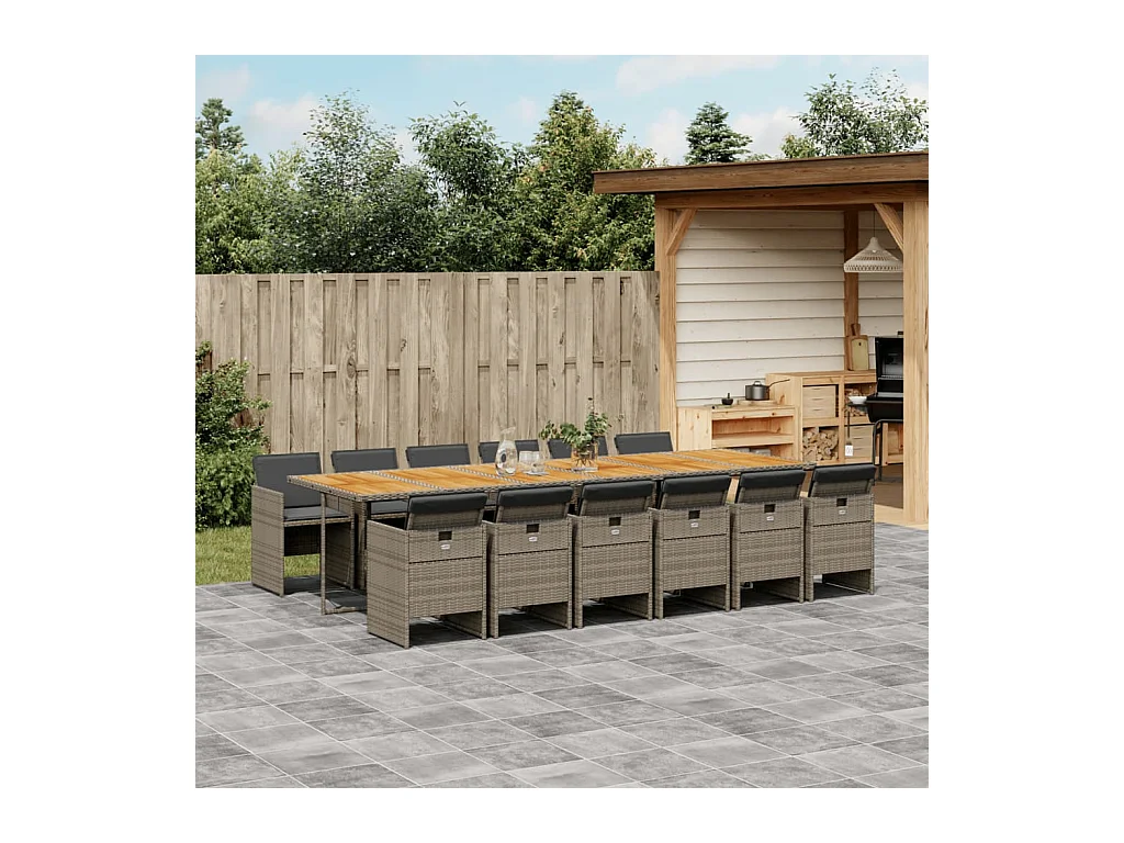 Jesse  Ensemble à manger de jardin coussins 13 pcs gris résine tressée