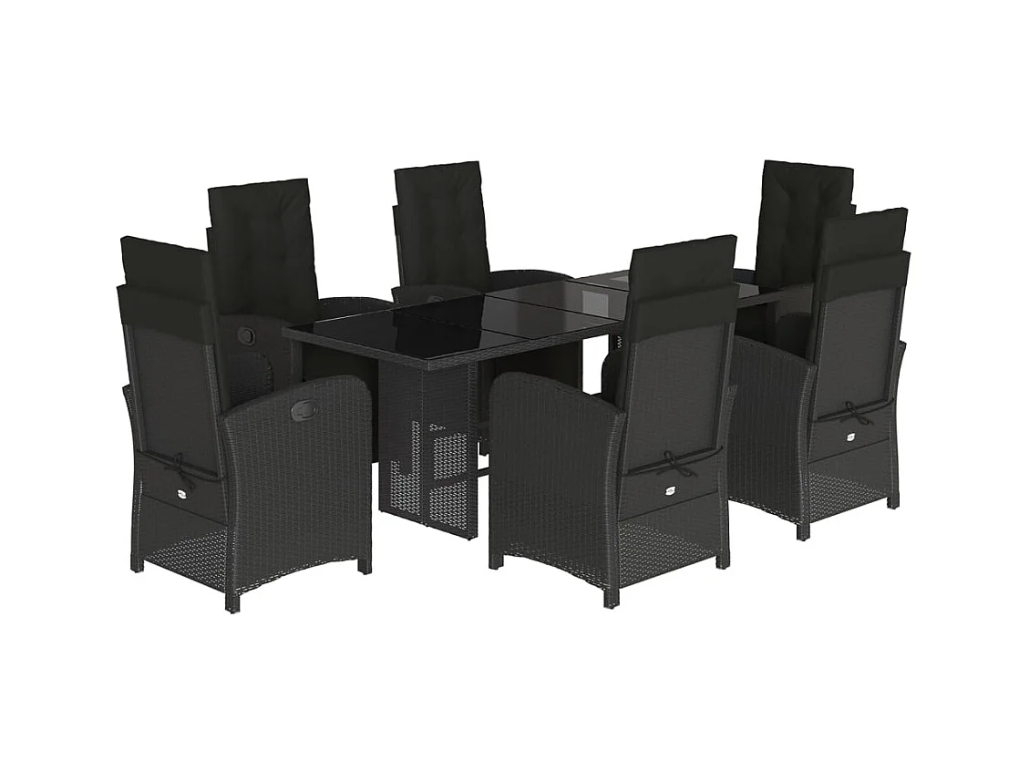 Thomian  Set de comedor de jardín 7 pzas y cojines ratán sintético negro