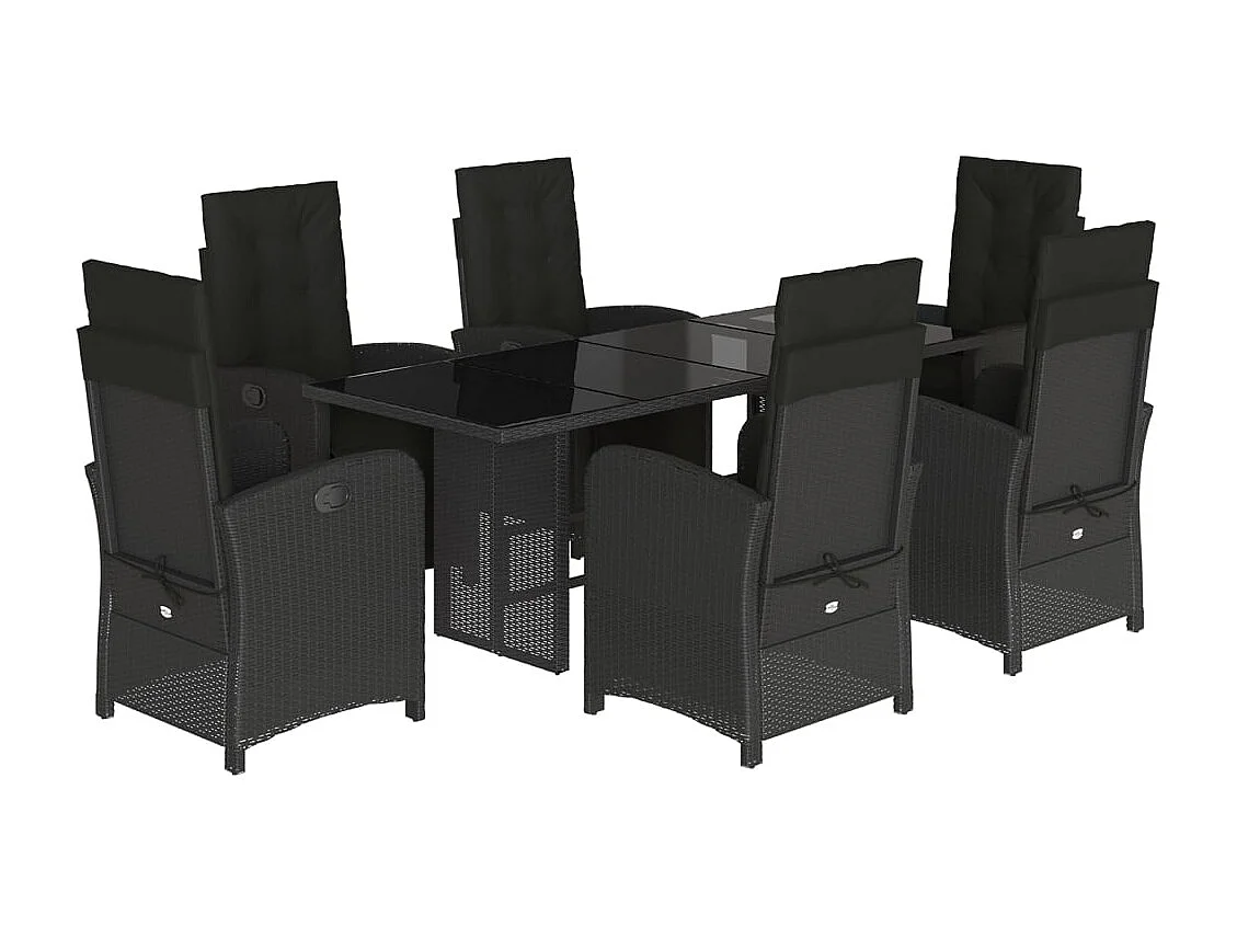 Thomian  Ensemble à manger de jardin coussins 7pcs Noir Résine tressée