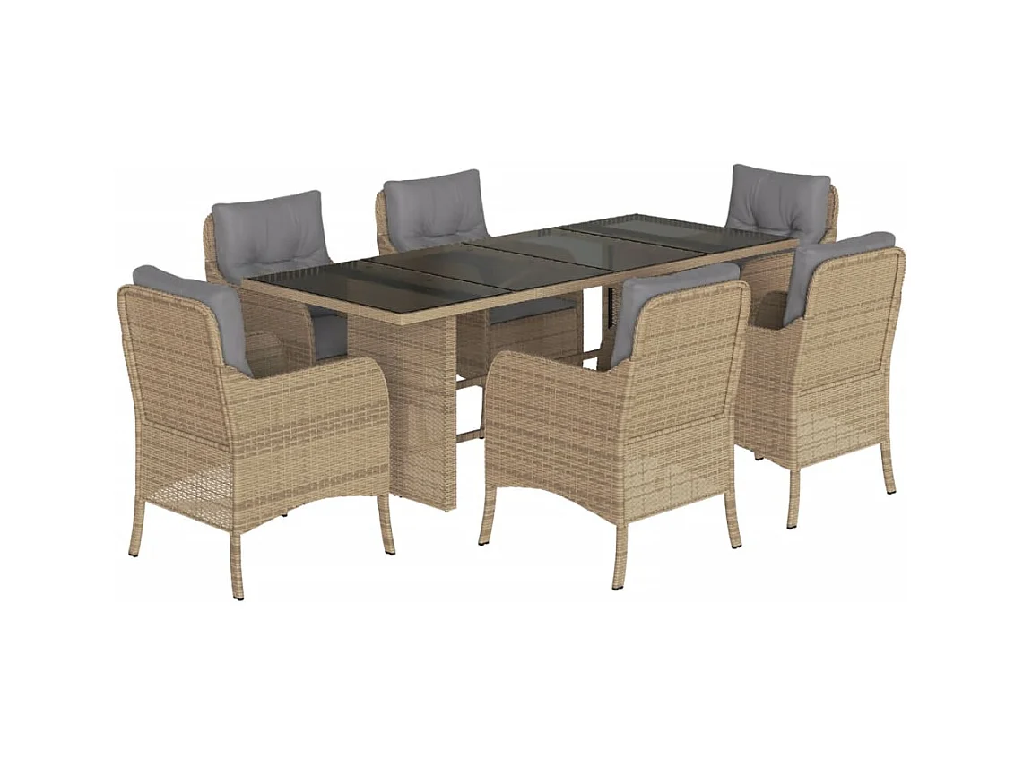 Karlyn  Ensemble à manger de jardin et coussins 7 pcs beige poly rotin