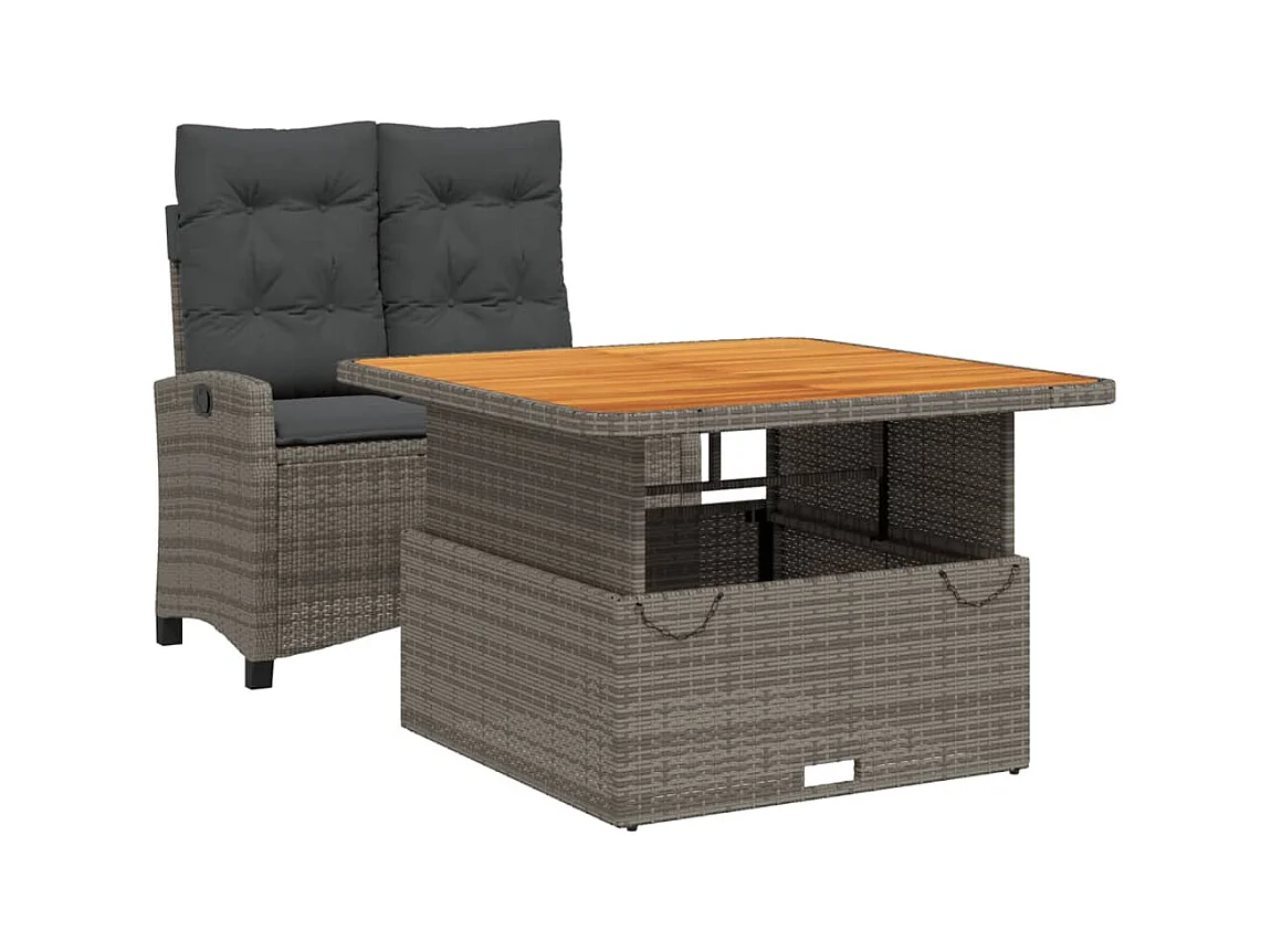 Spello  Ensemble à manger de jardin et coussins 2 pcs gris rotin