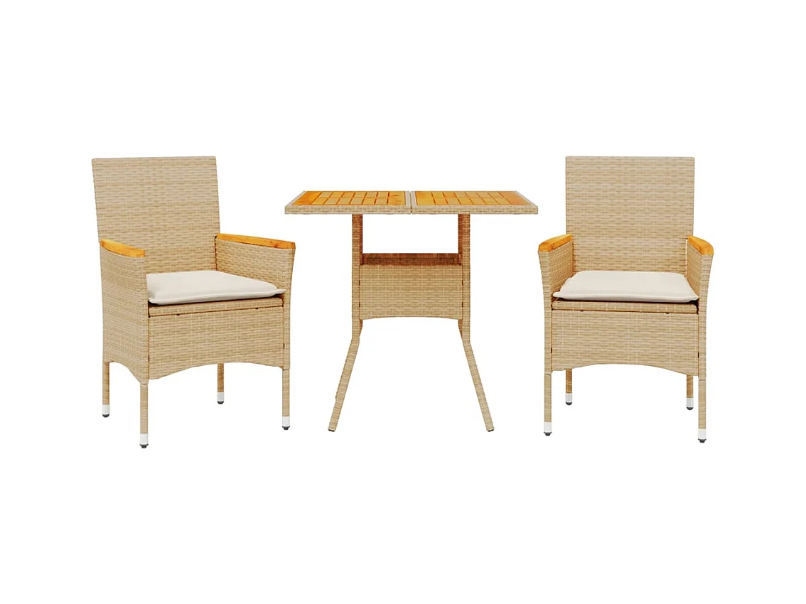 Zac  Ensemble à manger de jardin et coussins 3pcs beige rotin acacia