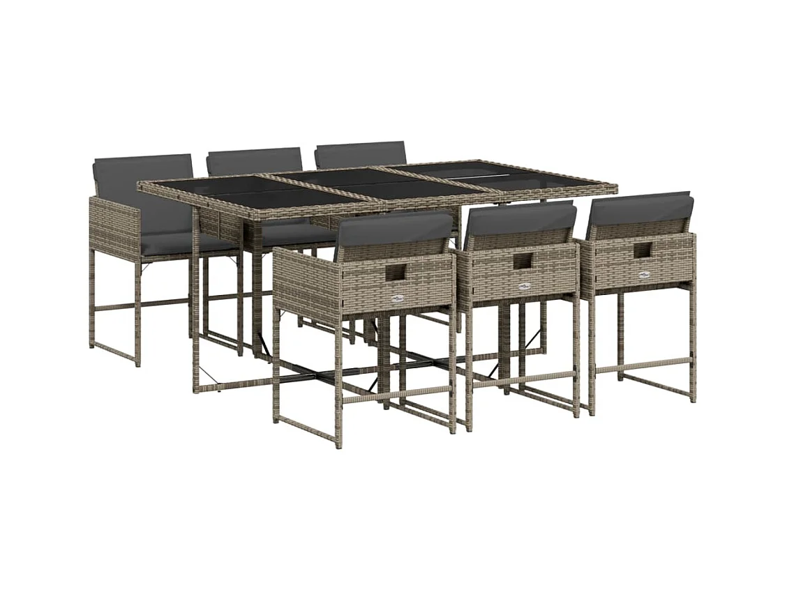 Sener  7-delige Tuinset met kussens poly rattan grijs