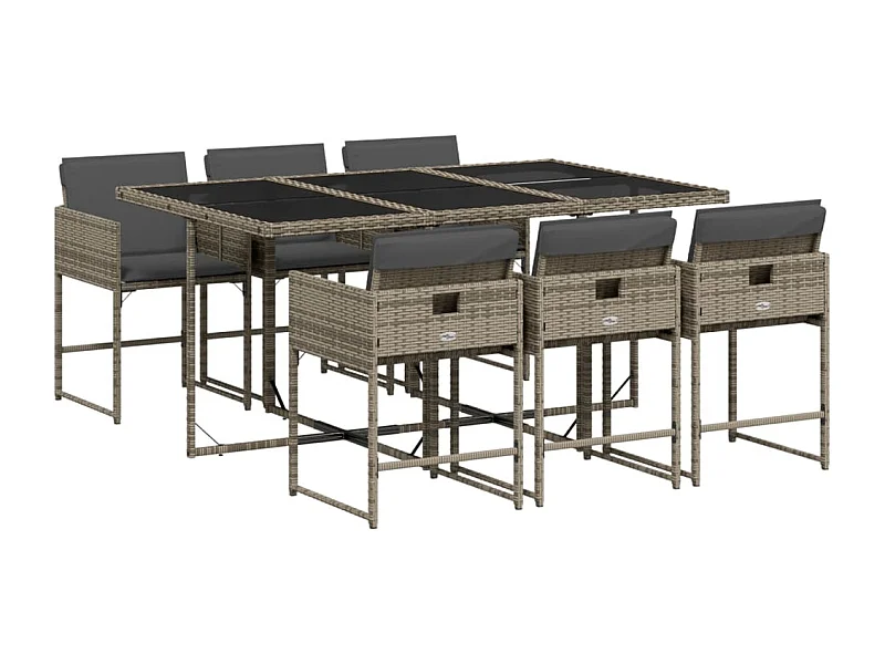 Sener  Ensemble à manger de jardin et coussins 7 pcs gris rotin