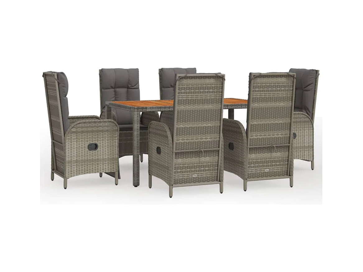 Addison  Ensemble à manger jardin et coussins 7 pcs gris rotin