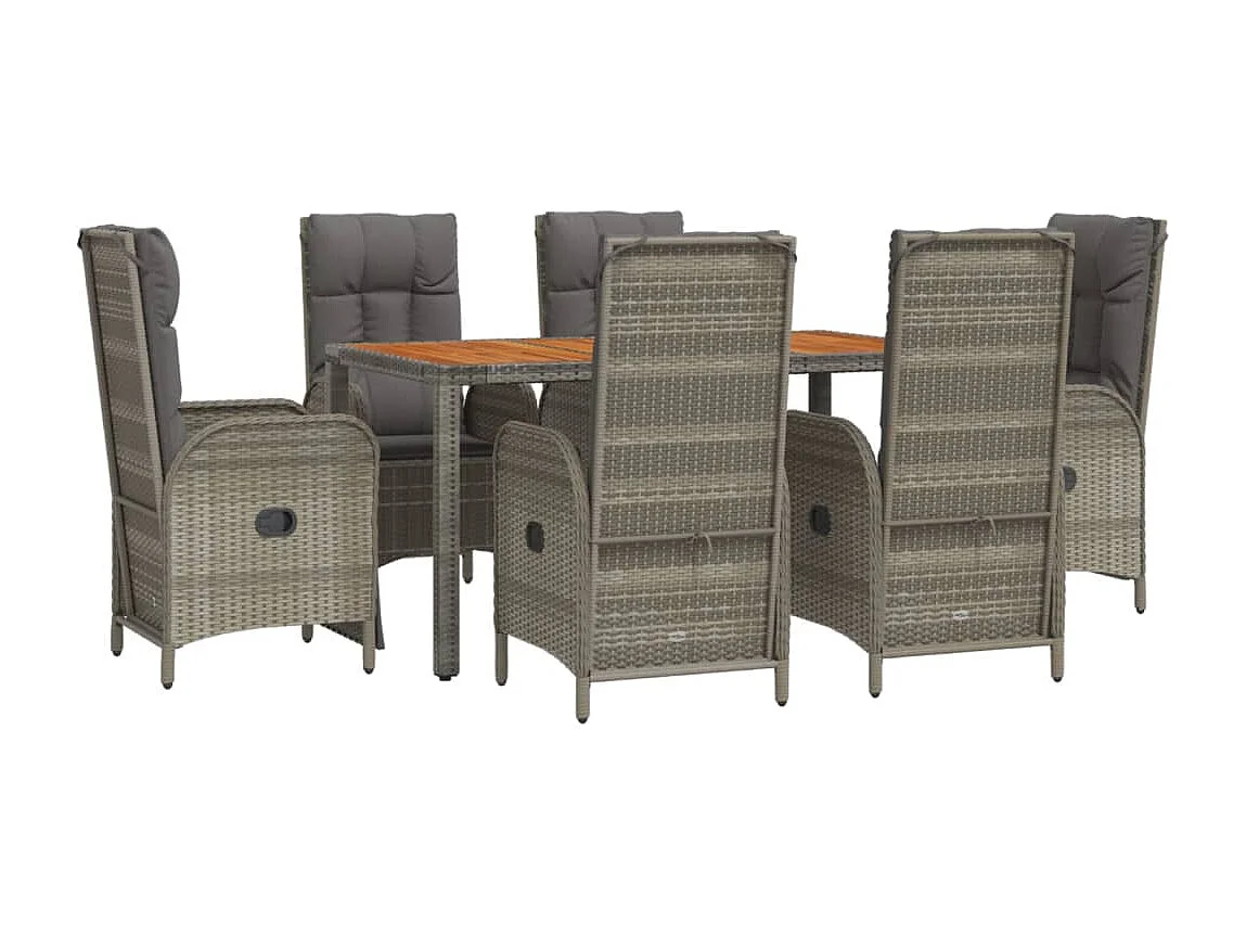 Addison  Ensemble à manger jardin et coussins 7 pcs gris rotin