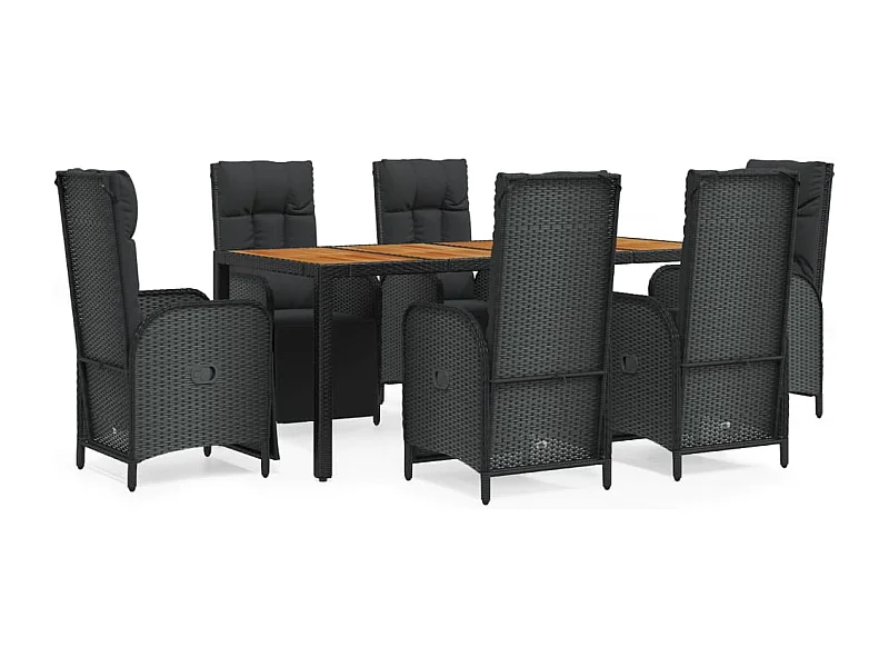 Afragola  7-delige Tuinset met kussens poly rattan zwart