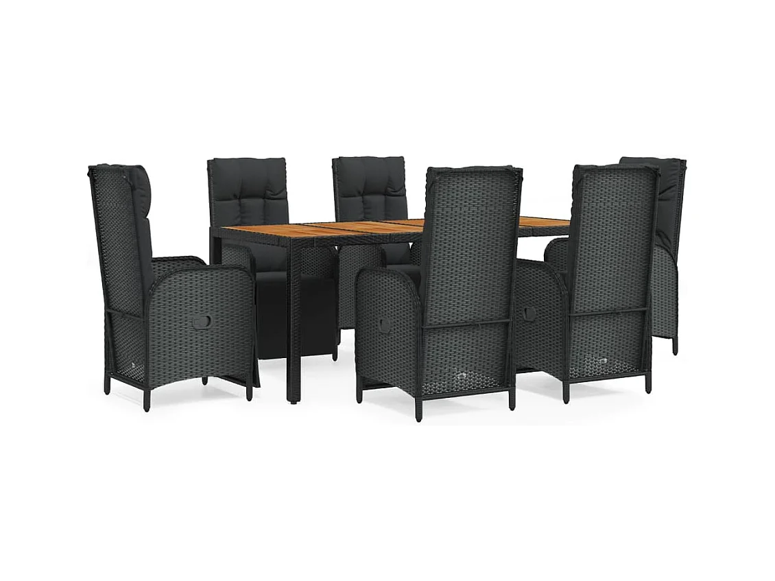 Afragola  Ensemble à manger de jardin coussins 7pcs Noir Résine tressée