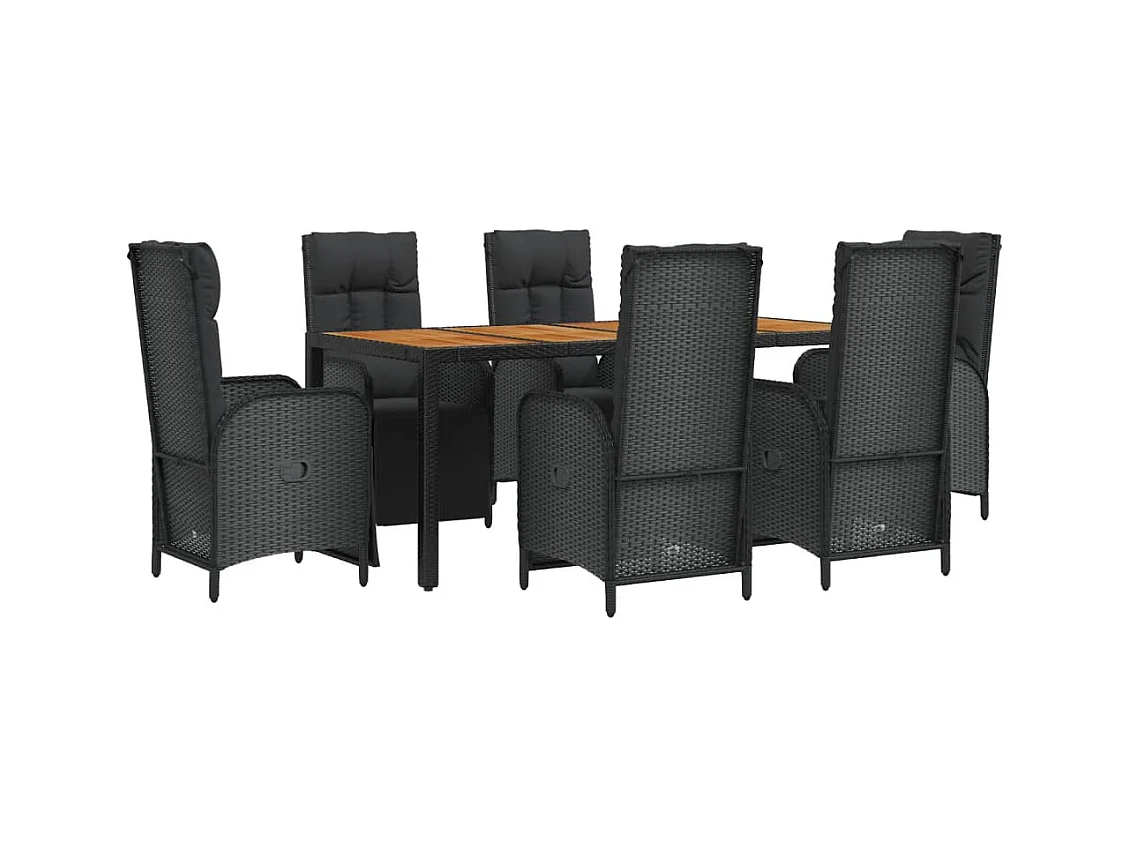 Afragola  Ensemble à manger de jardin coussins 7pcs Noir Résine tressée