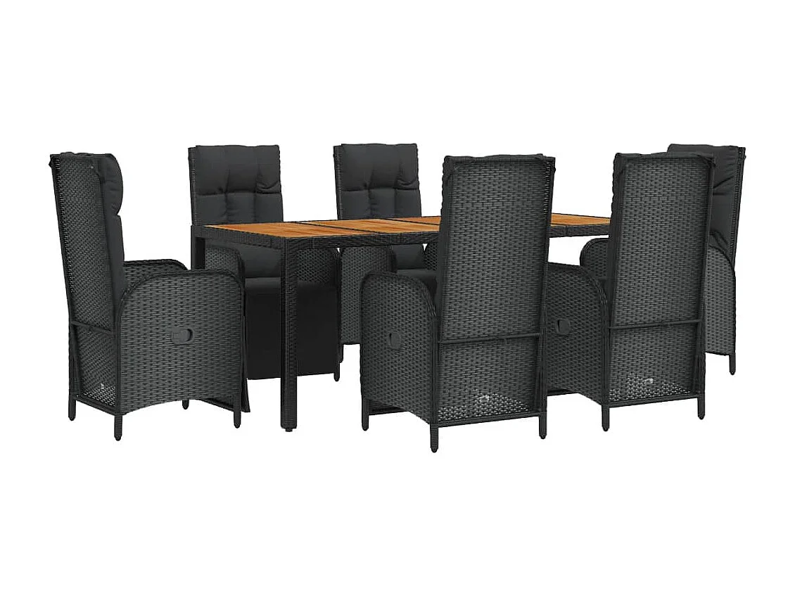 Afragola  Set de comedor de jardín 7 pzas y cojines ratán sintético negro