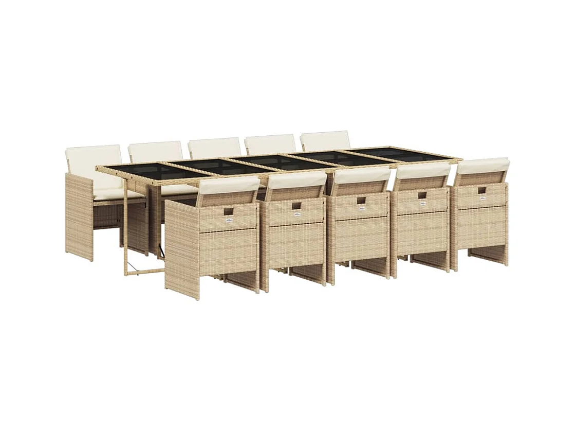 Ljungby  Ensemble à manger de jardin et coussins 11 pcs beige poly rotin