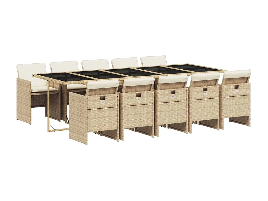 Ljungby  Ensemble à manger de jardin et coussins 11 pcs beige poly rotin