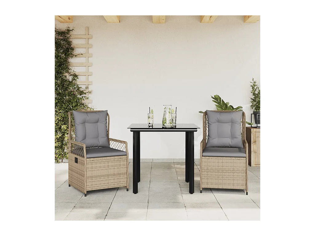 Garden Furniture -  3-delige Tuinset met kussens poly rattan beige