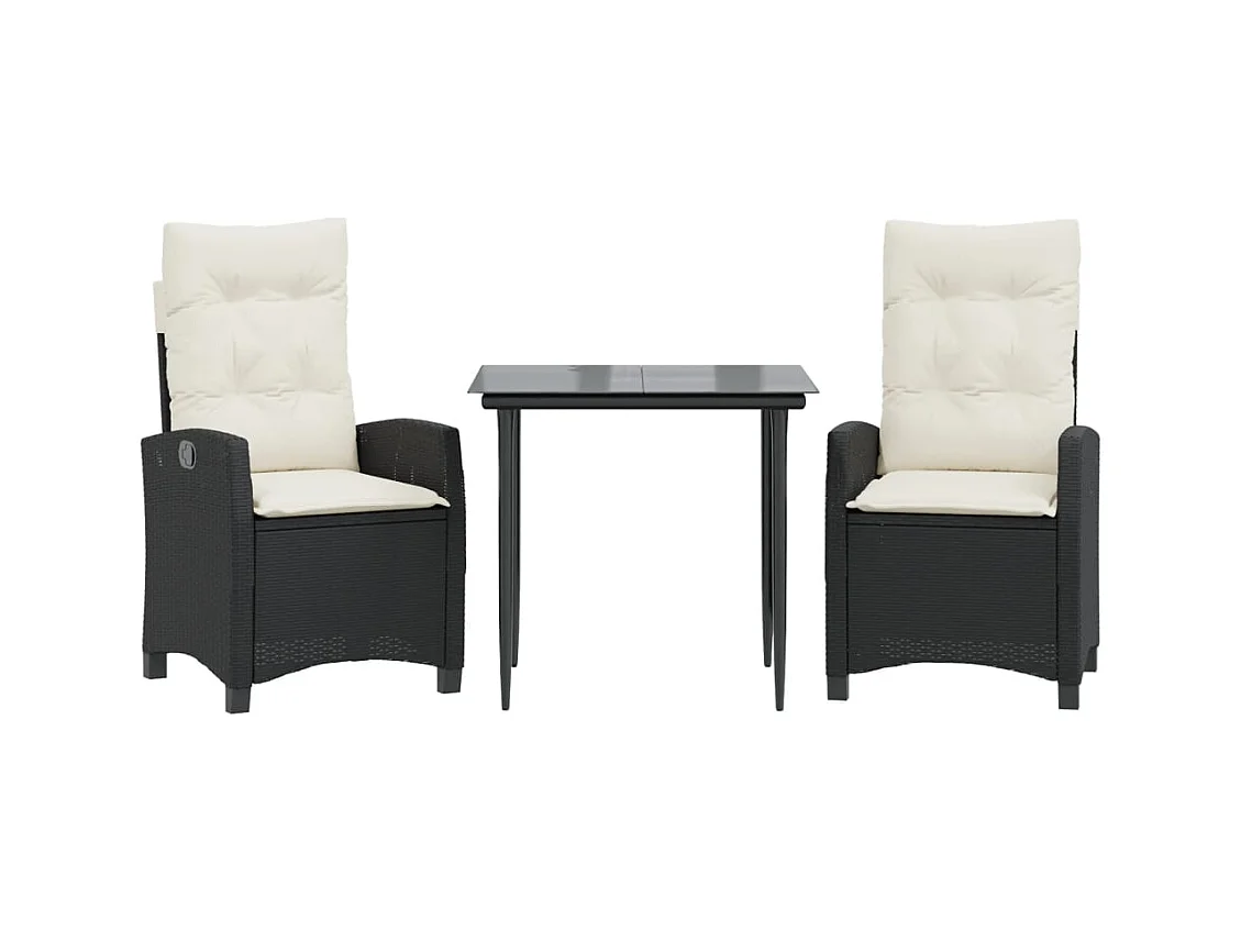 Ailladie  Set comedor de jardín 3 pzas con cojines ratán sintético negro