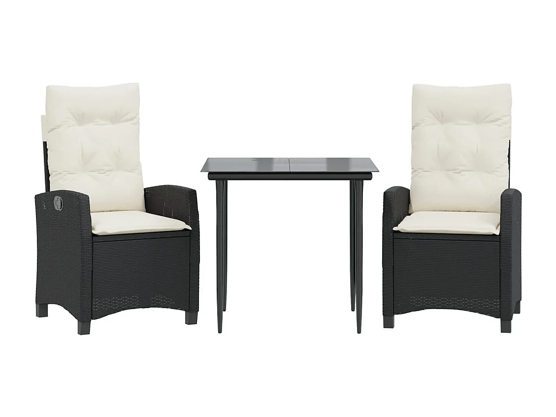 Ailladie  Ensemble à manger de jardin avec coussins 3 pcs Noir