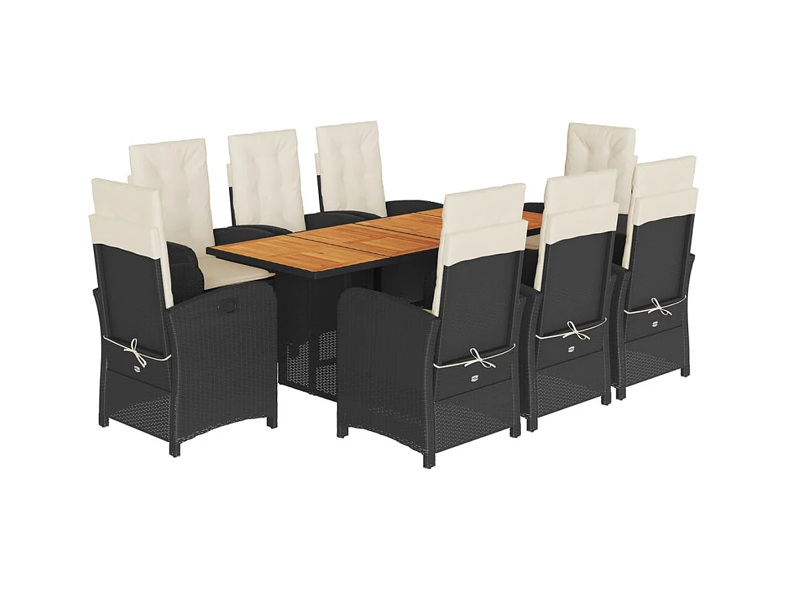 Nayo  Set de comedor de jardín 9 pzas y cojines ratán sintético negro