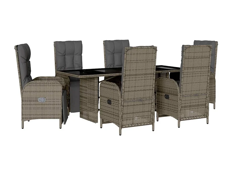 Coon Rapids  7-delige Tuinset met kussens poly rattan grijs