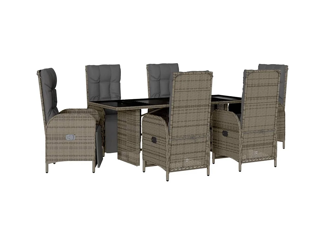 Coon Rapids  Ensemble à manger de jardin et coussins 7 pcs gris rotin