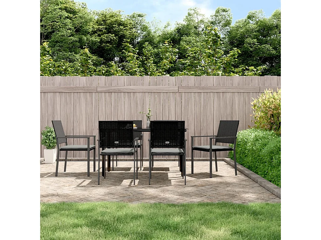 Timothy Scott  Ensemble à manger de jardin 7 pcs coussins résine tressée acier