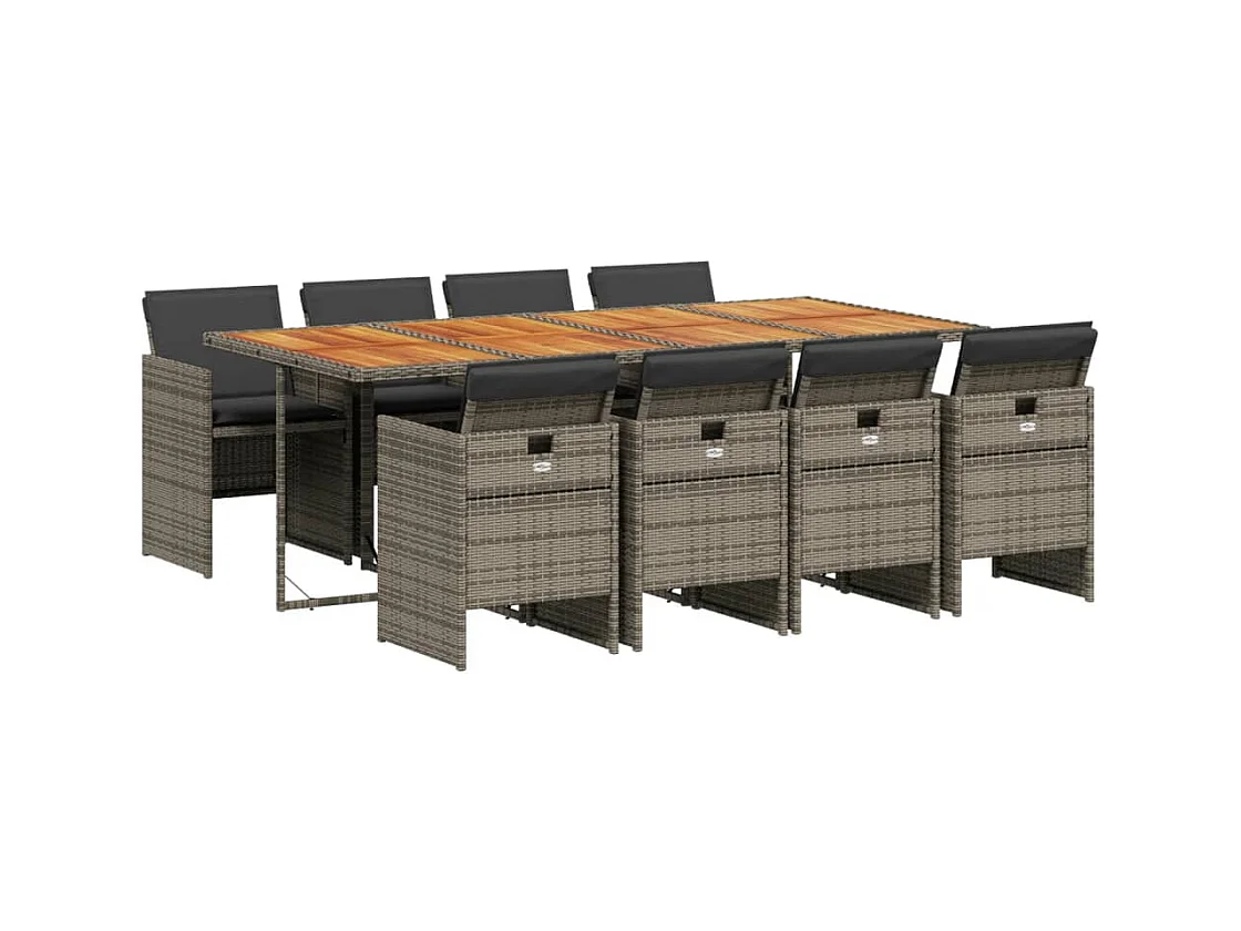 Jesse  Ensemble à manger de jardin 9 pcs coussins gris résine tressée