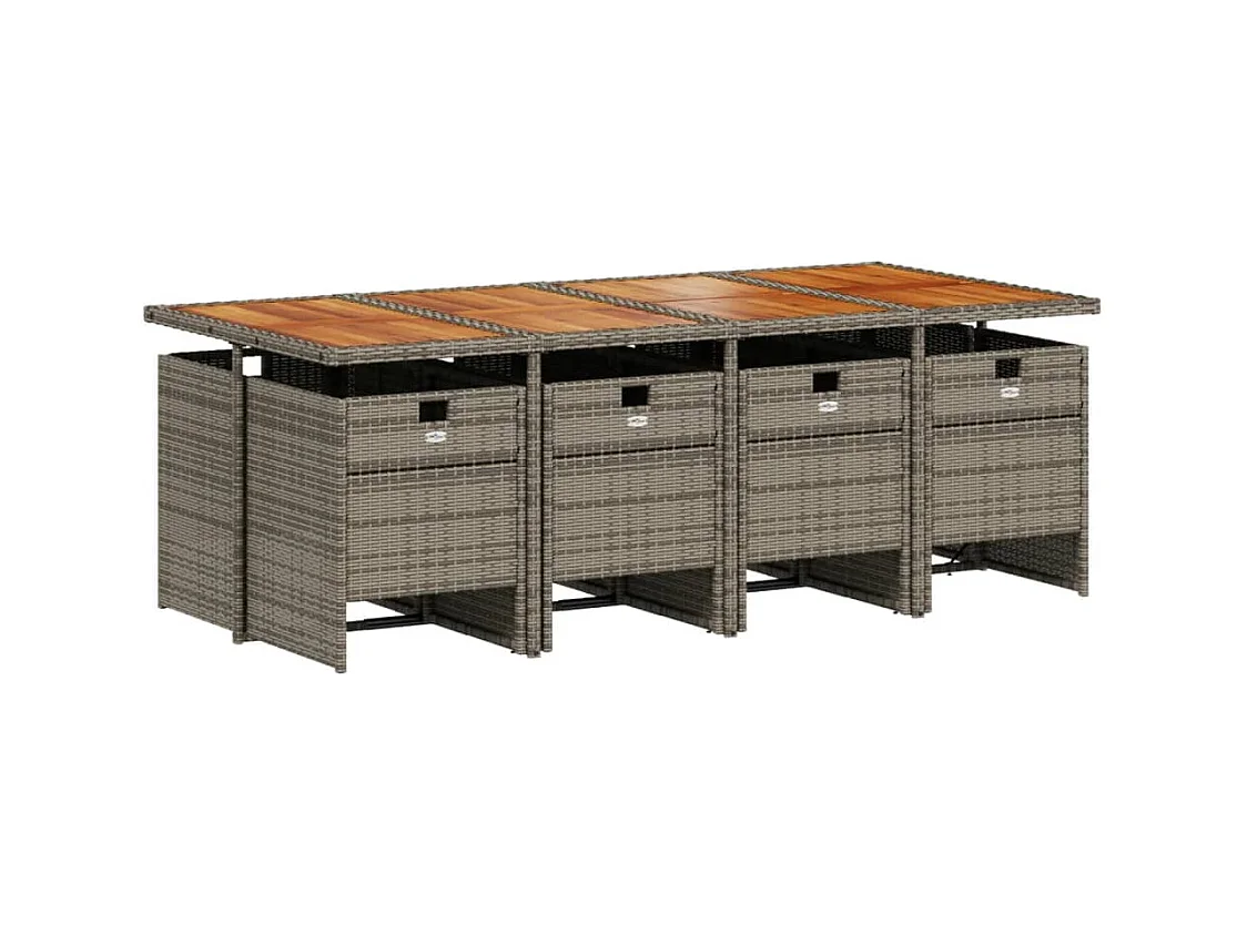 Jesse  Ensemble à manger de jardin 9 pcs coussins gris résine tressée